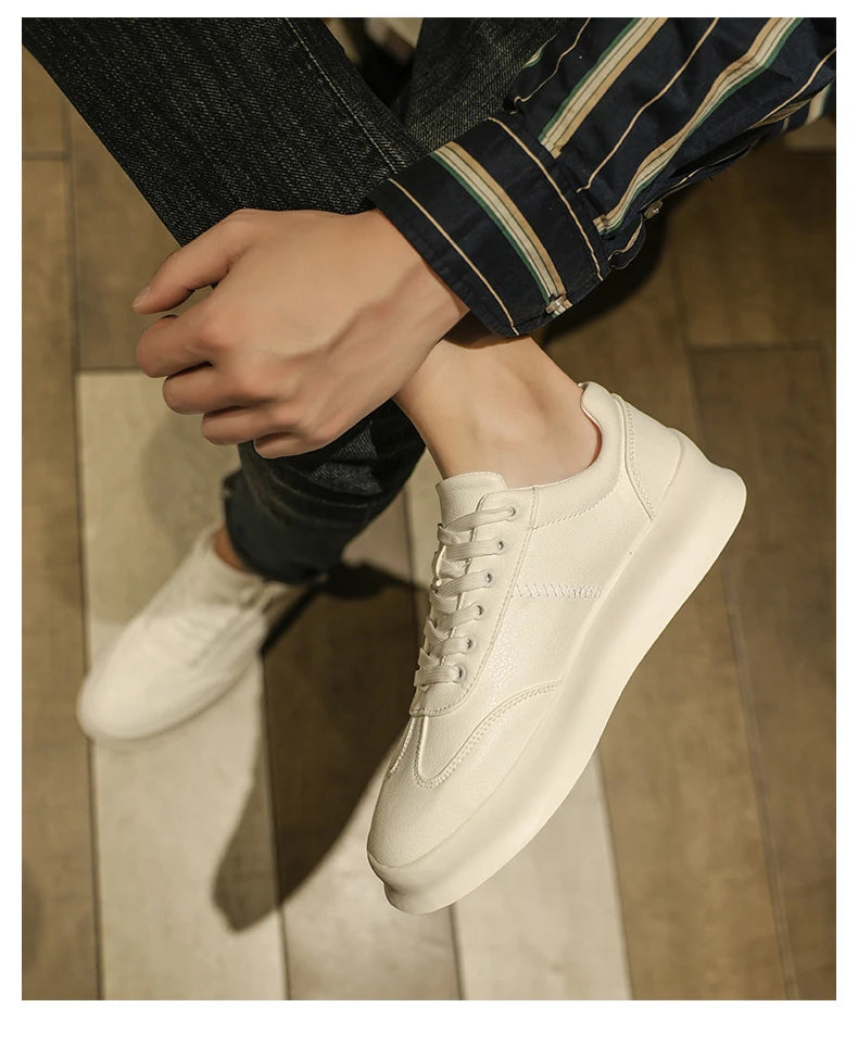 Original Men's Sneakers New Thick-soled Small White Shoes Casual Sports Flat Heel Round Toe Comfortable Trend Fashion Elastic PU - Belvar