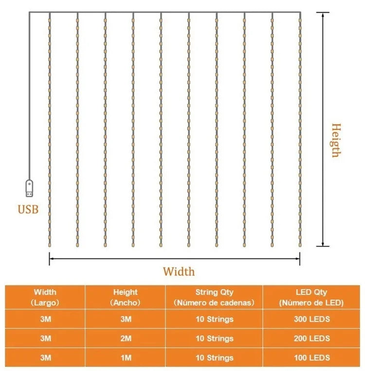 3M 300 LED Curtain String Light Garland Party Backdrop Adult Kids Birthday Wedding Decoration Bachelorette Anniversary Supplies