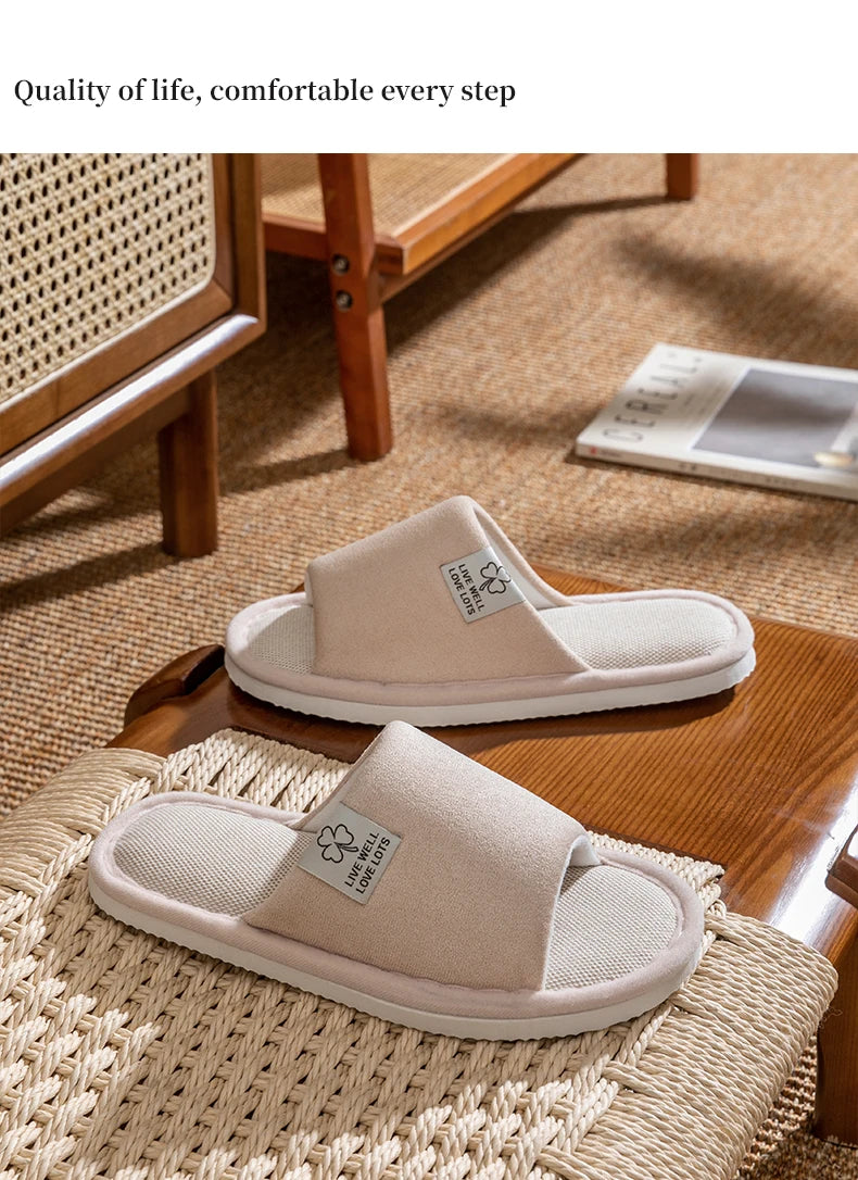 Slippers for Men,Non-Slip Soft-Soled Indoor House Slippers for Spring&Summer, All-Season Linen Home Comfortable Slippers - Belvar