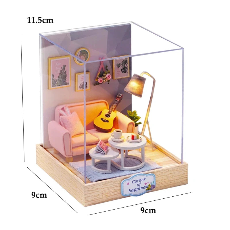 Wooden Miniature Doll House DIY Handmade Assembly Model Building Kit With Dust Cover 3D Puzzle Toys Birthday Gifts Dollhouse