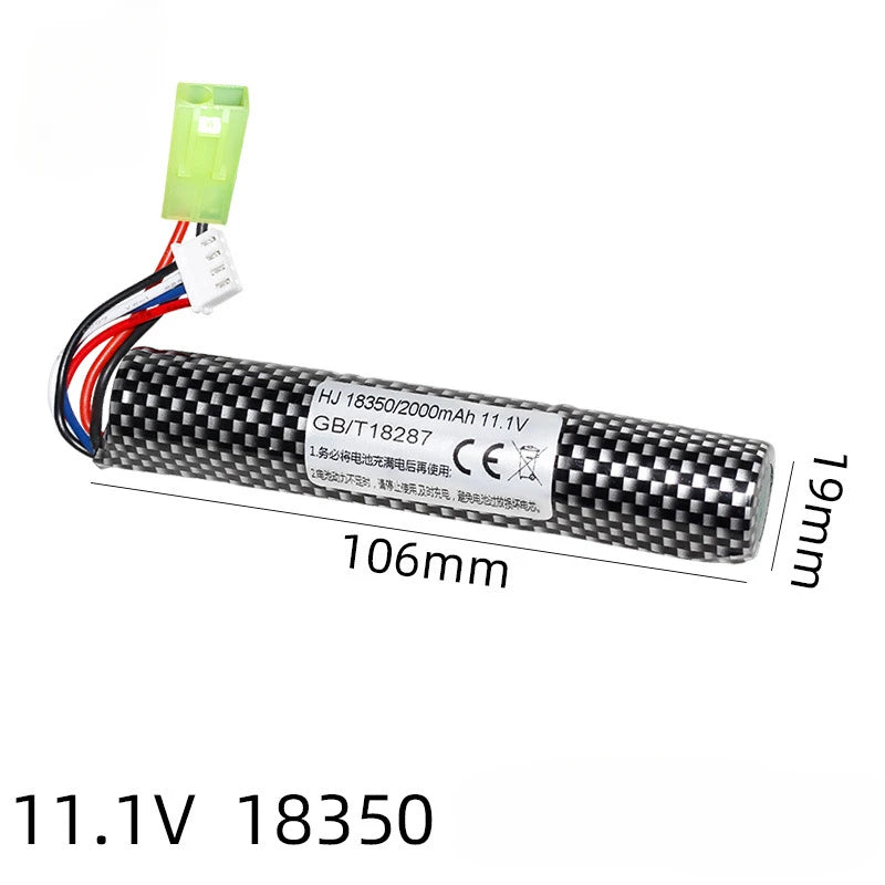 3S 11.1V 2000mAh Li-ion Battery SM2P Plug with USB Charger Compatible with Airsoft Gel Water Bead Blaster Rechargeable Batteries