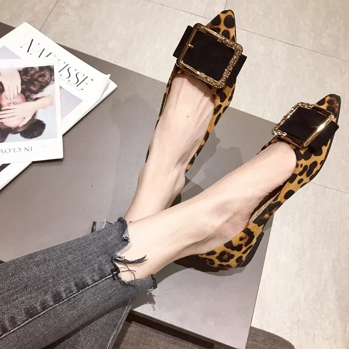 Lady Shoes Flat Heel Leopard Fashion Classic All Match Extra Big Size 44 45 46 Small Size 31 32 33 34 Pointed Toe Women Flats - Belvar