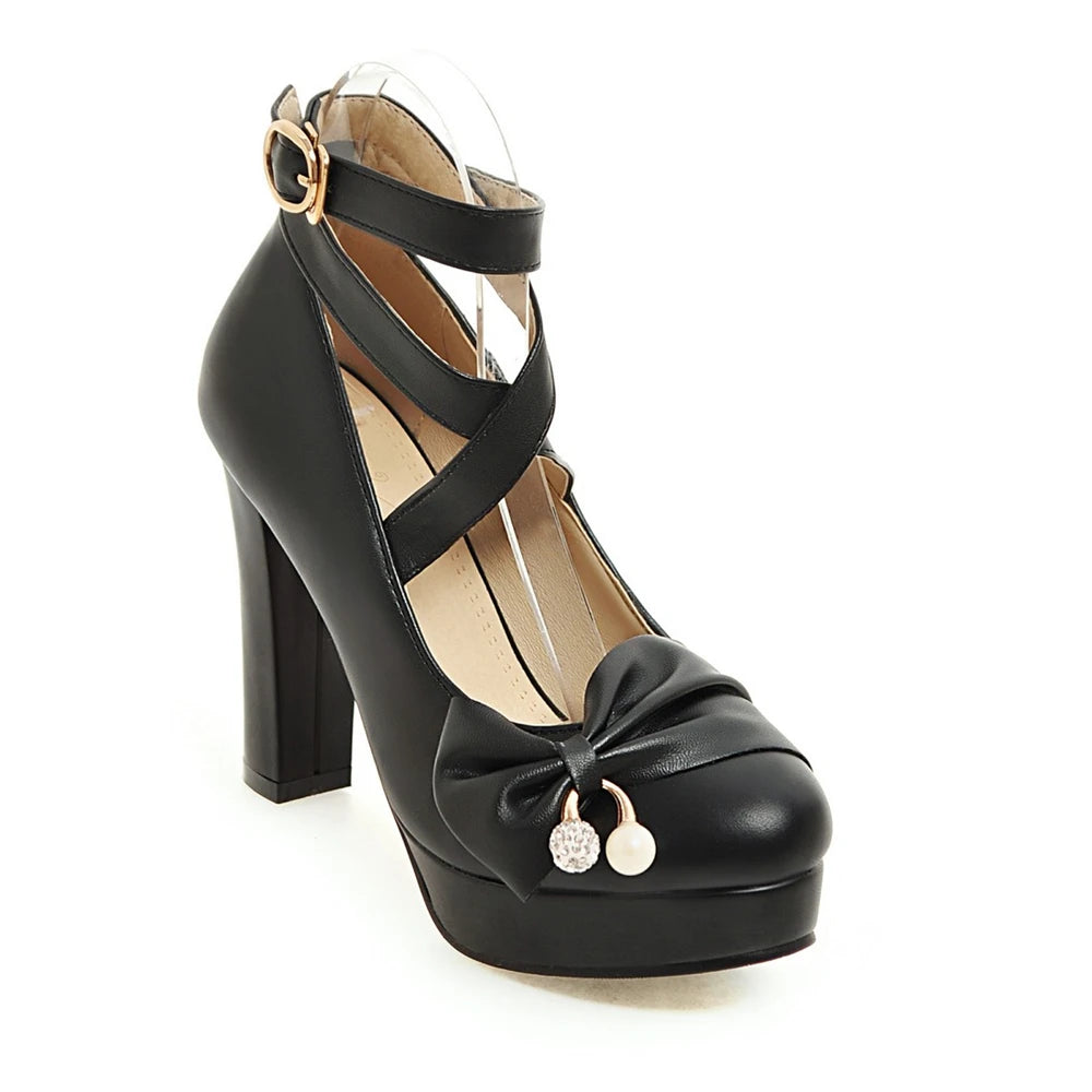High Heels Women 2025 Trend Chunky Heels Platform Lolita Mary Jane Elegant Party Korean Shoes Dress White The Glossy Fashion - Belvar