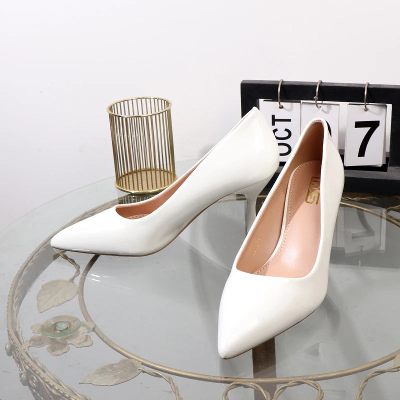 High heels 2024 autumn elegant women's shoes shallow pointed office business attire shoes patent leather sexy stiletto shoes - Belvar