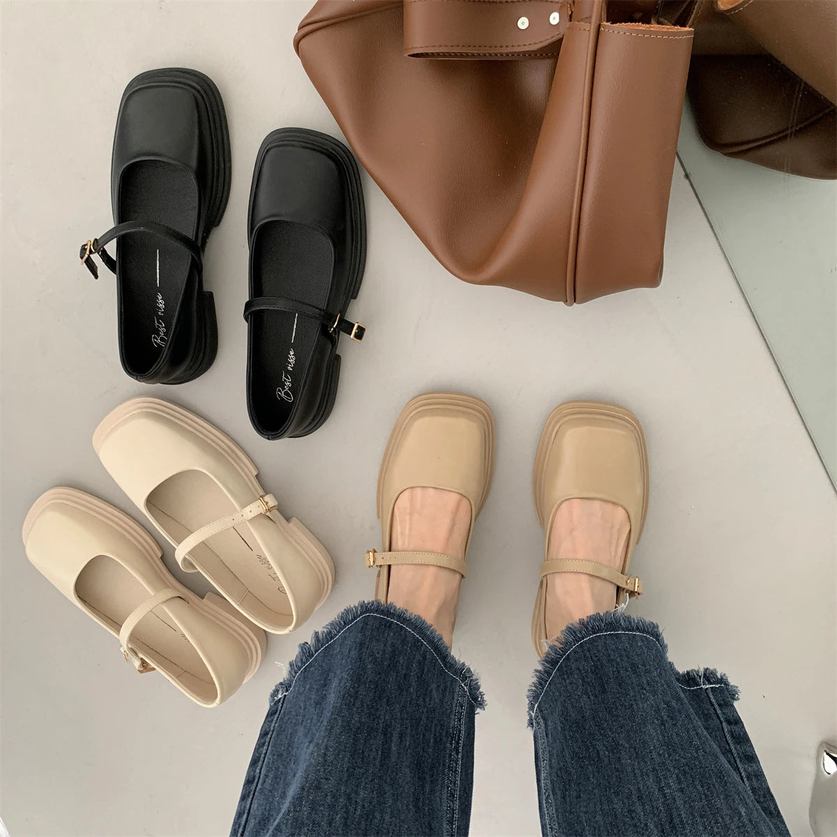 Korean Shoes Female Footwear Square Toe British Style Oxfords Women's 2025 Dress Comfortable Preppy Leather Retro Summer New Med - Belvar
