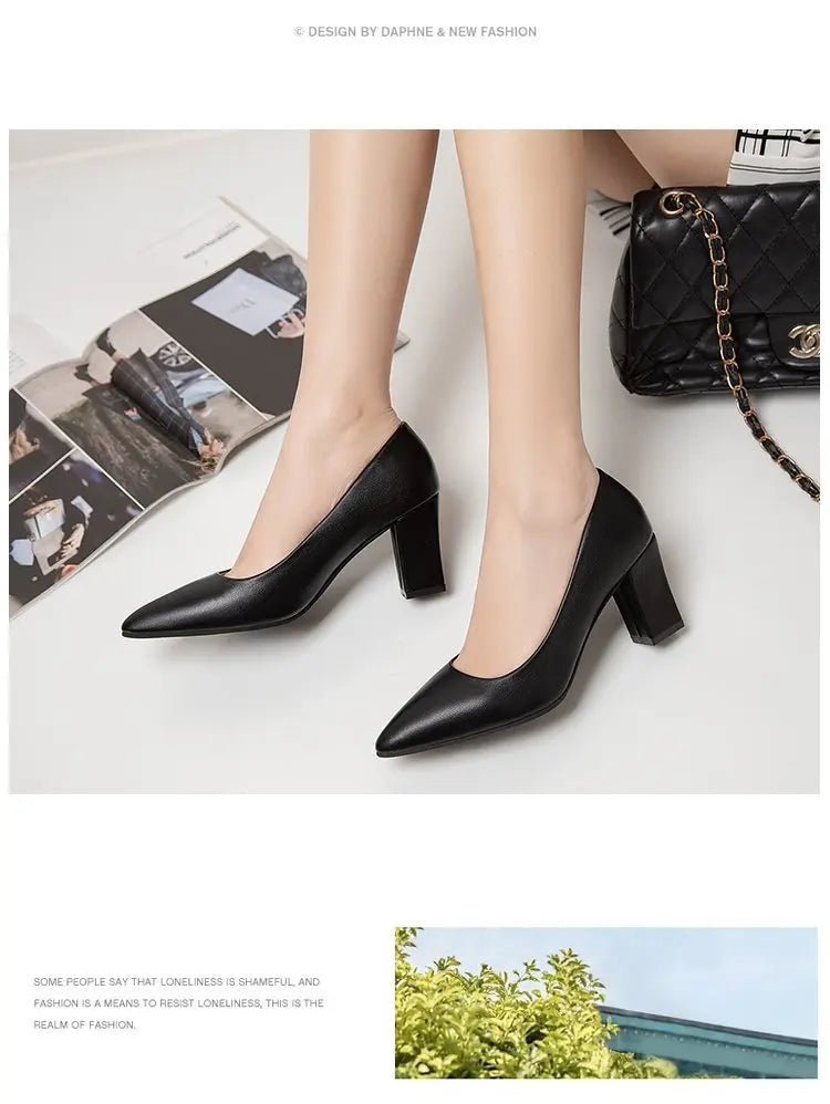 High Heels Women 2022 New Korean Style Pointed Shallow Mouth Thick Heel Fashion Shoes Sapatos De Mujer - Belvar