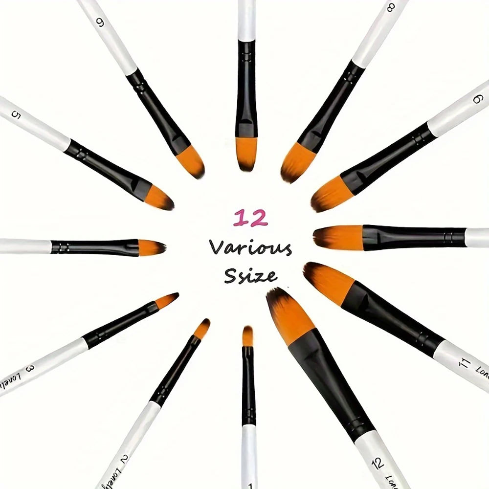 12 Pcs/set Nylon Hair Wooden Handle Watercolor Paint Brush Pen Set Learning DIY Oil Acrylic Painting Art Paint Brushes Supplies