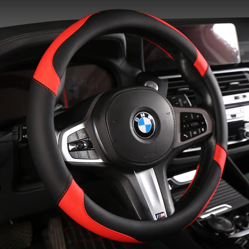 Car Steering Wheel Cover - Universal Car for Diverse Cars, Durable Leather Cover with Anti-Slip Lining, Fit for 14.5"-15" - Belvar