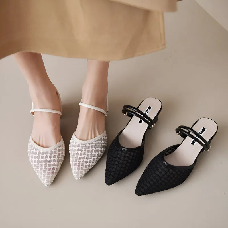 Women's New Slippers Minimalist Fashionable Thick-heeled Slip-on Sandals Summer Two-way Outer Wear One Line High Heel Slippers - Belvar