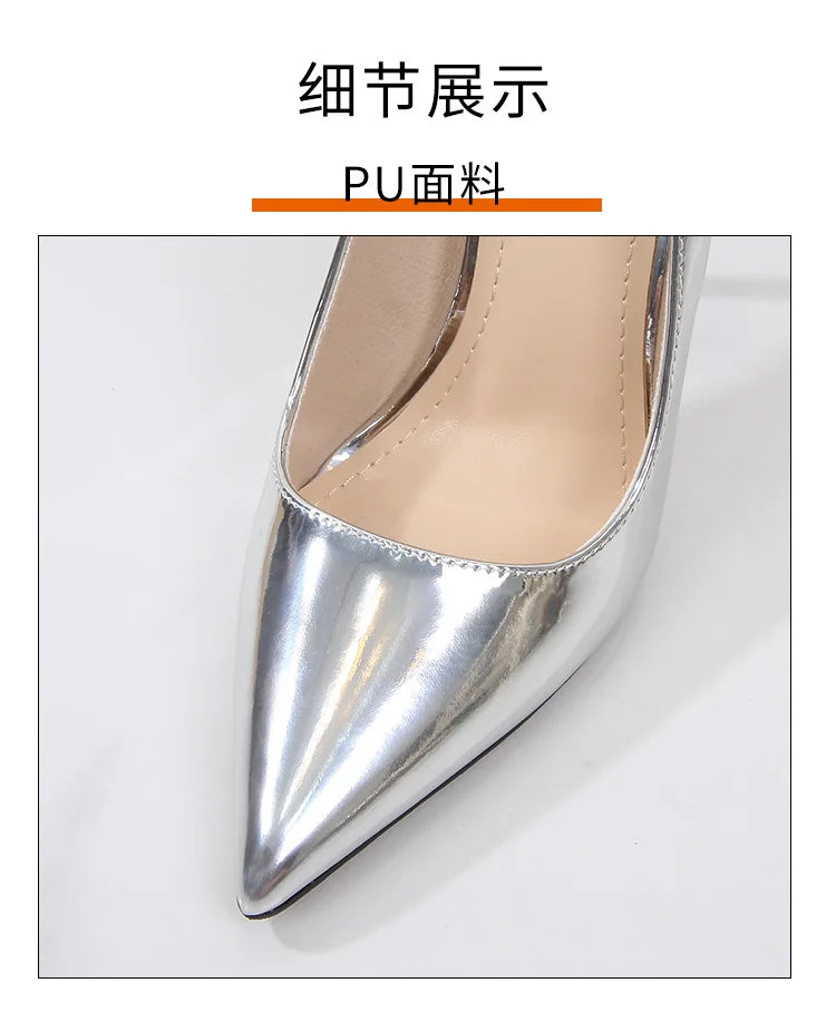High Heels for Women ELEGANT Sweet Fashion British Style Slip-On 12CM Thin Heels Pointed Toe Office Career Women Shoes Gold 46 - Belvar