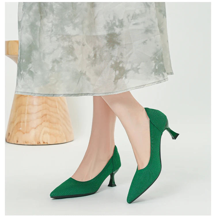Women's High Heels Fashion Pattern Soft Knitted Comfortable Breathable Shoes 2025 New (6cm High) - Belvar