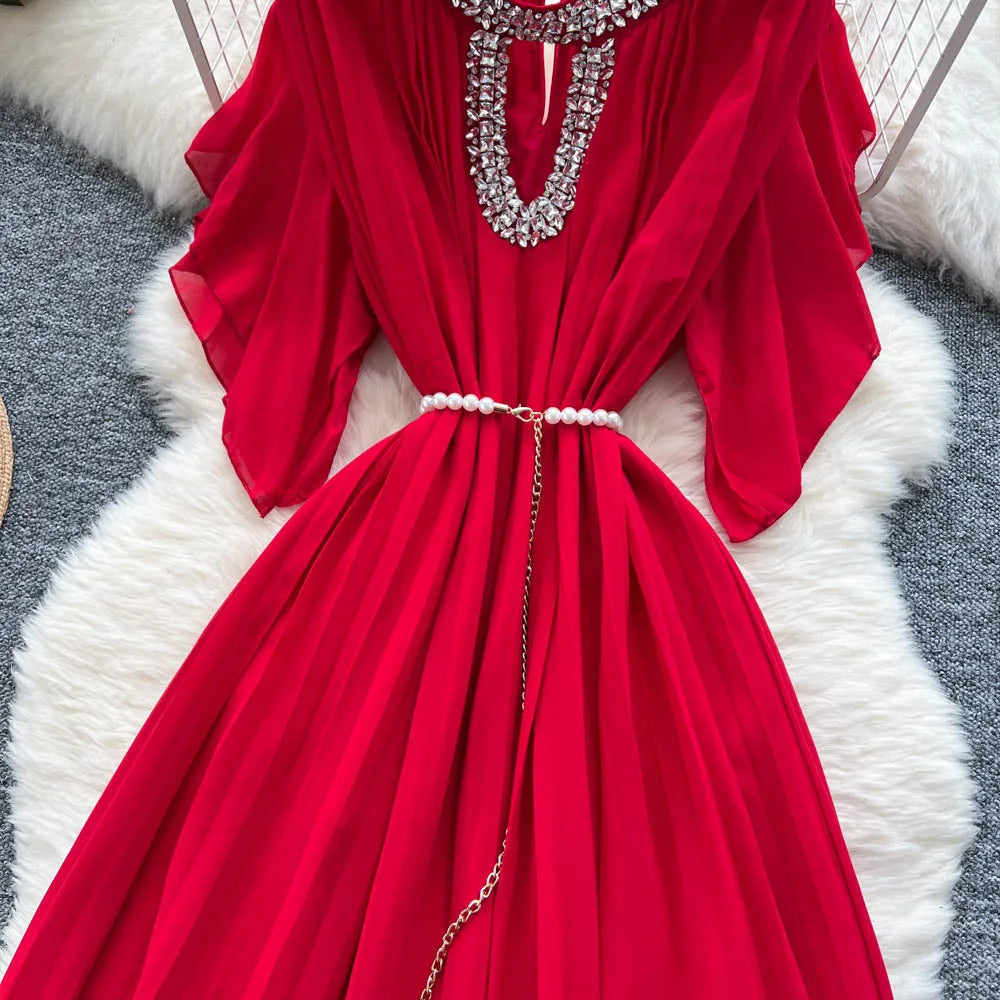 Women Dress Long Dresses Gown Party Night A Line Vestidos Round Neck Ruffles Sleeve Elegant Splice Y2k Streetwear Slim Fit