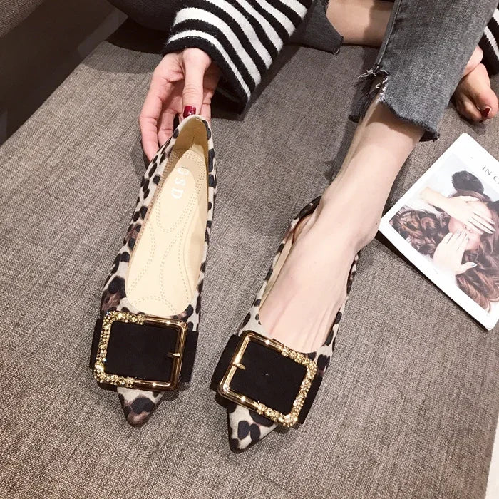 Lady Shoes Flat Heel Leopard Fashion Classic All Match Extra Big Size 44 45 46 Small Size 31 32 33 34 Pointed Toe Women Flats - Belvar
