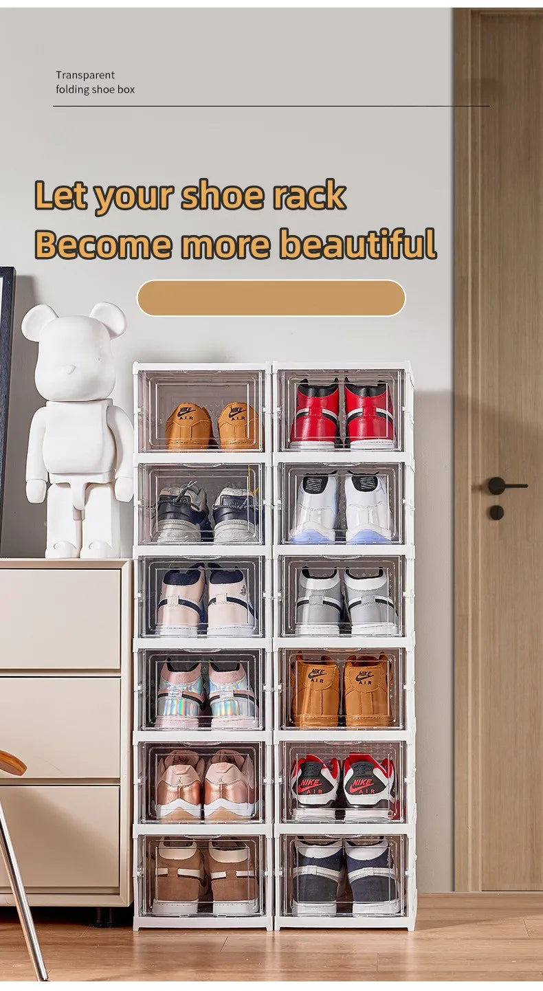 6 Layers Shoes Box Foldable Transparent Sneaker Shoe Storage Organizers Box Stackable Dustproof High-top Cabinet Shoe Rack Shelf - Belvar