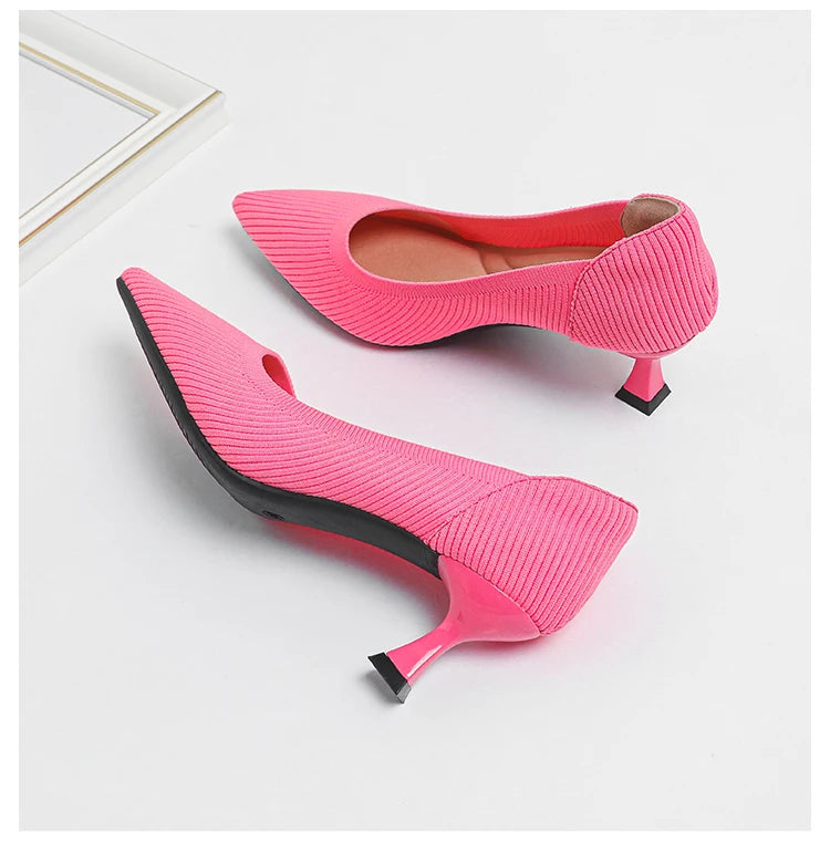 Women's High Heels Fashion Pattern Soft Knitted Comfortable Breathable Shoes 2025 New (6cm High) - Belvar