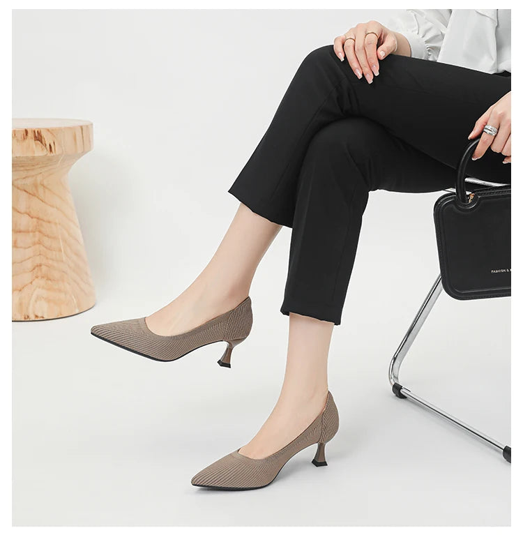 Women's High Heels Fashion Pattern Soft Knitted Comfortable Breathable Shoes 2025 New (6cm High) - Belvar