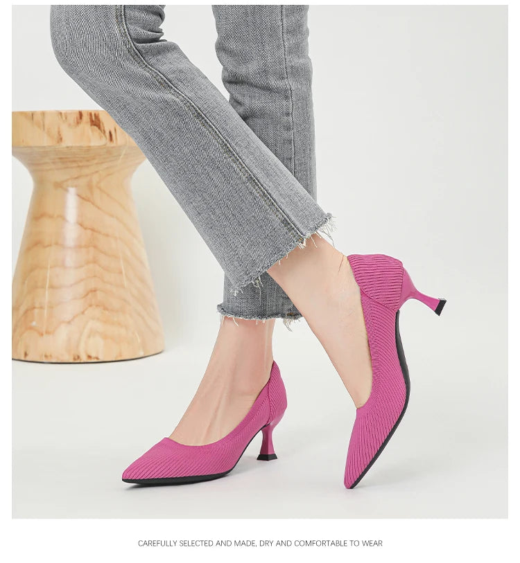 Women's High Heels Fashion Pattern Soft Knitted Comfortable Breathable Shoes 2025 New (6cm High) - Belvar