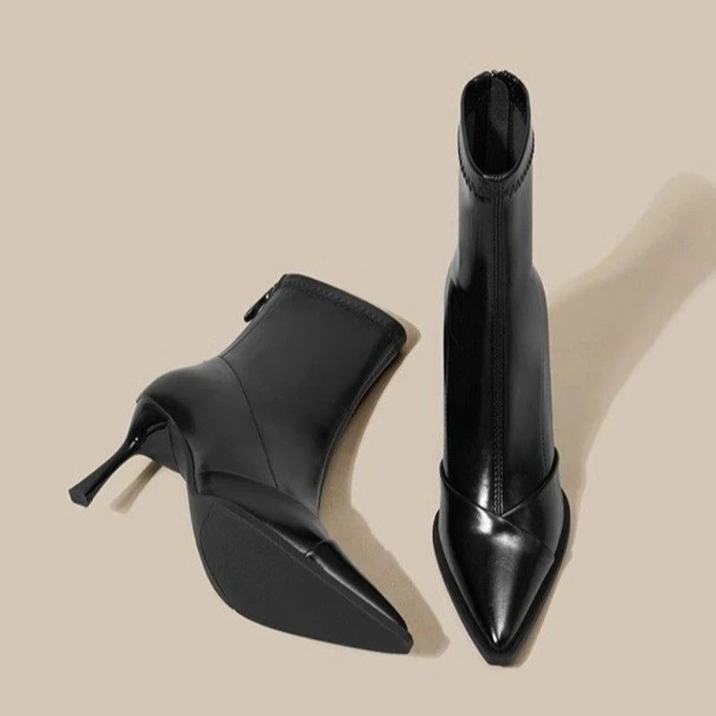 Women's Shoes High Heel Slim Ankle Boots Fashion Elegant Pointed Toe Short Booties 2025 Spring Autumn Laides Street Style Shoes