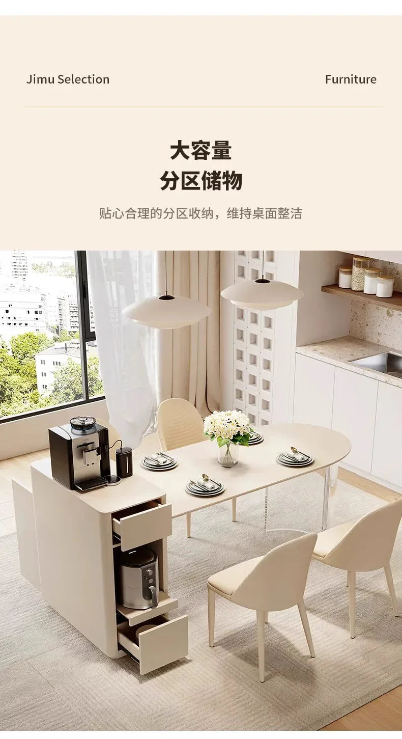Kitchen Island with Extendable Dining Table Integrated Rolling Kitchen Storage Household with Slate Rack Cabinet for Kitchen