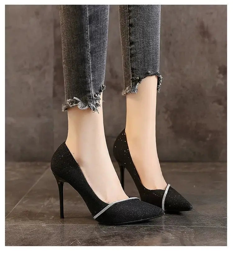 Ladies Shoes 2024 Fashion Basic Women's High Heels Sexy Party Pumps Women Crystal Slip-on Spike Thin Heels Female Shoes Zapatos - Belvar