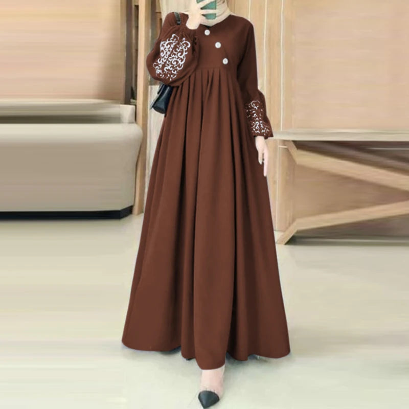 ZANZEA Fashion Turkey Muslim Dress Vintage Eid Mubarek Vestidos Woman Long Sleeve Neck Dresses Elegant Party Sundress Oversized