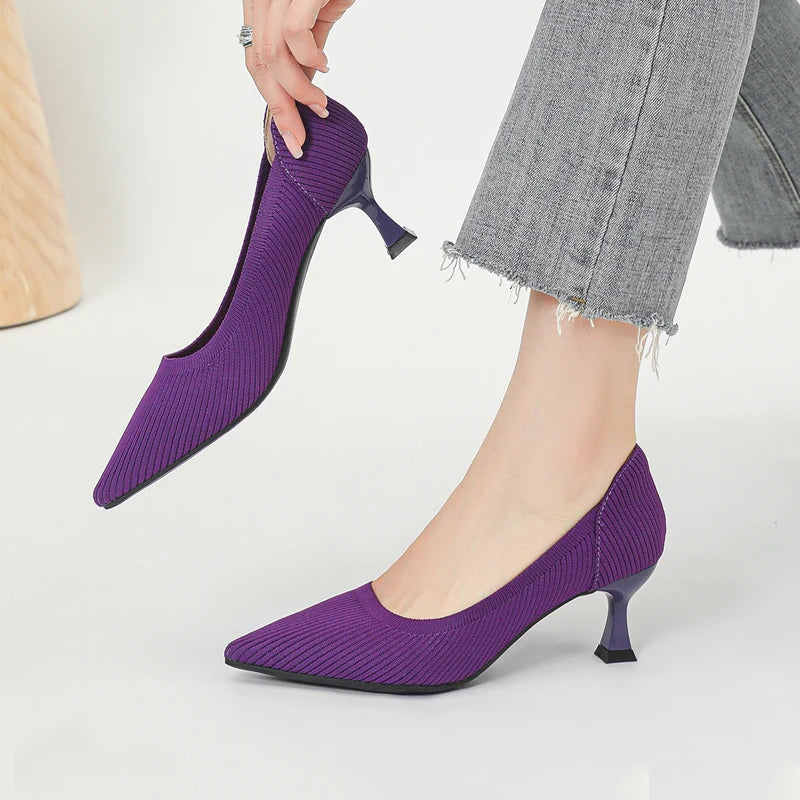 Women's High Heels Fashion Pattern Soft Knitted Comfortable Breathable Shoes 2025 New (6cm High) - Belvar