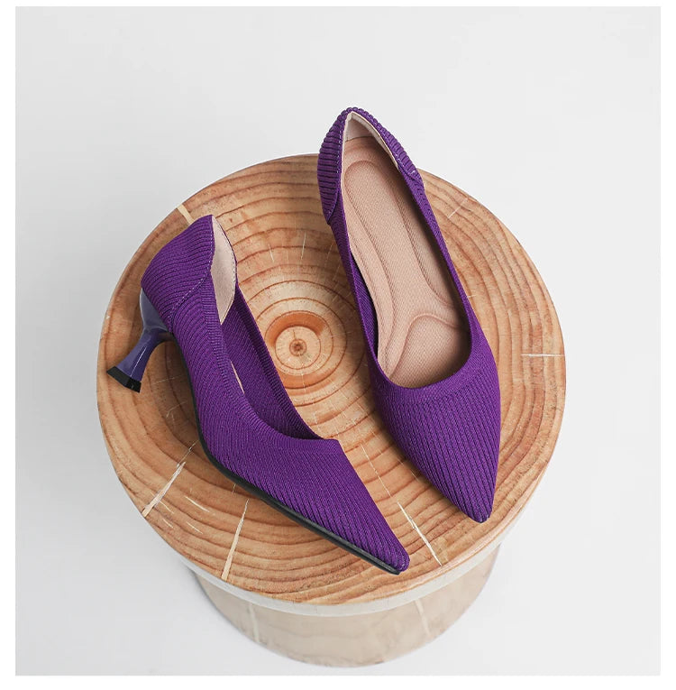 Women's High Heels Fashion Pattern Soft Knitted Comfortable Breathable Shoes 2025 New (6cm High) - Belvar