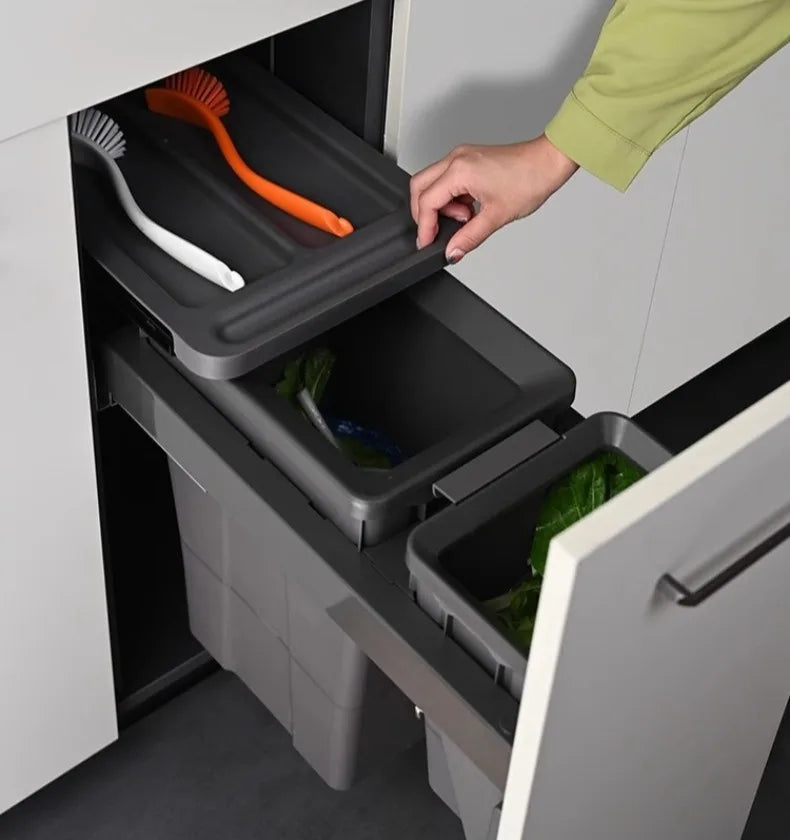 Kitchen Cabinet Embedded Trash Can Large Capacity Hidden Trash Can Classified Garbage Bin with Lid Kitchens Food Waste Disposal