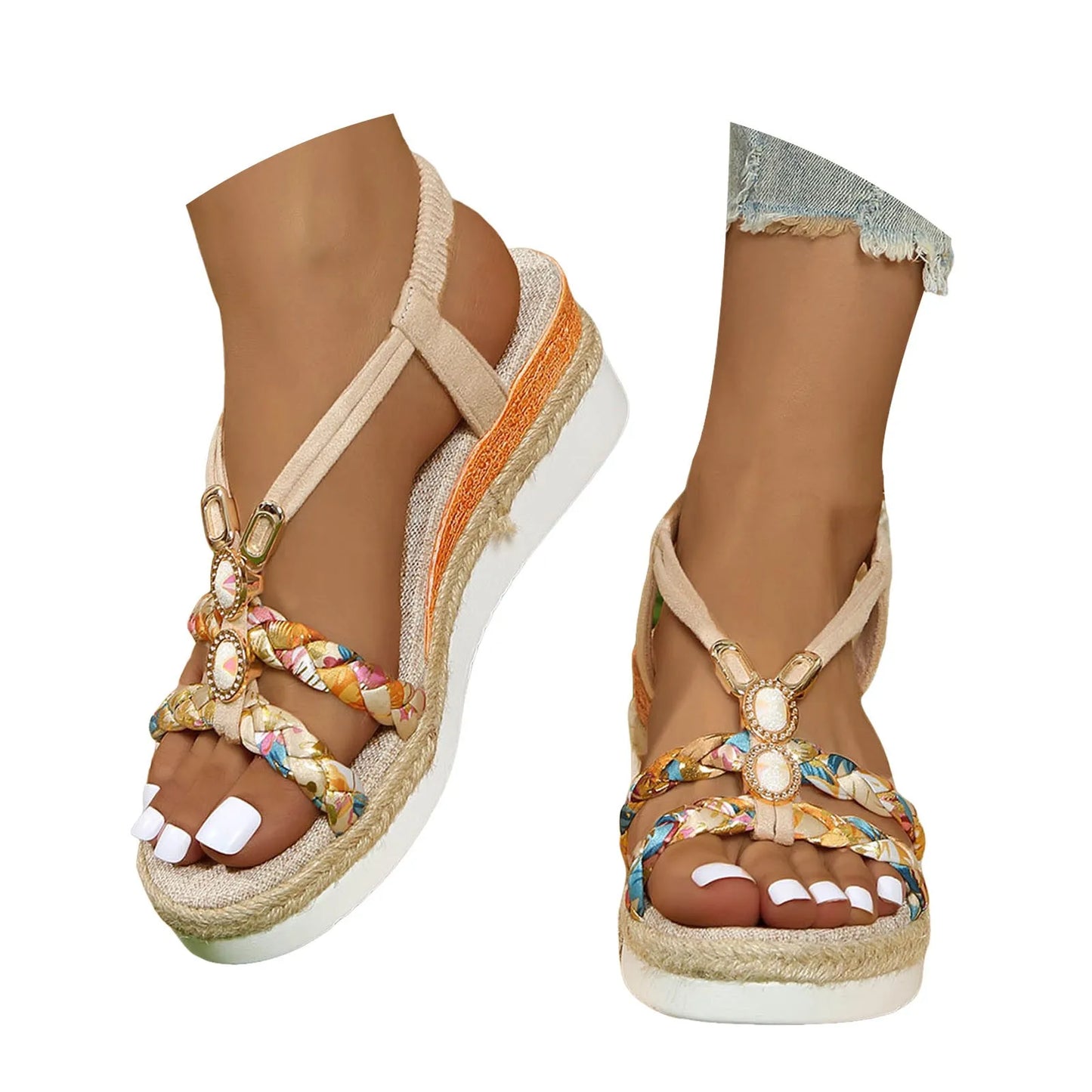 Women Wedge Heeled Sandals Spring And Summer Fashionable Thick Soled Adjustable Strap Sandal Female Beach Outside Wear Shoes