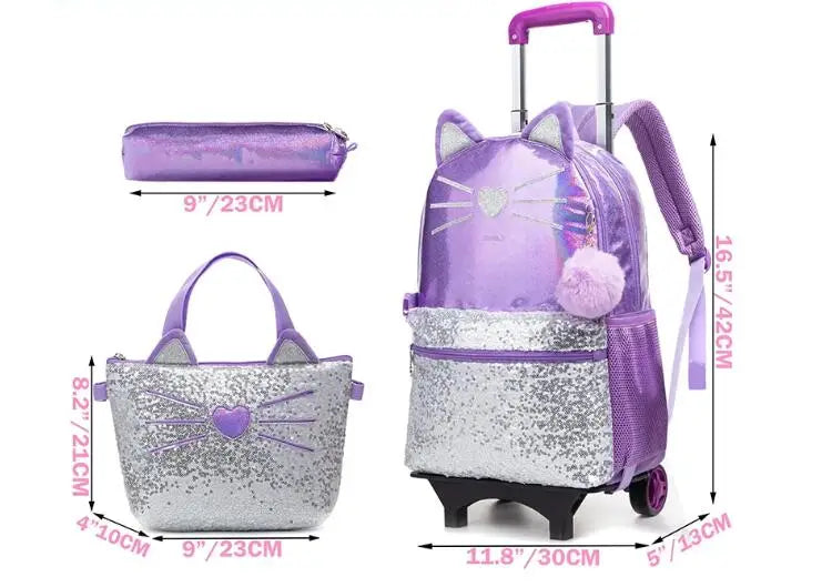 School Wheeled backpack Bag School bag with wheels Trolley Satchel bag Kids School Rolling backpack for girls School Trolley Bag