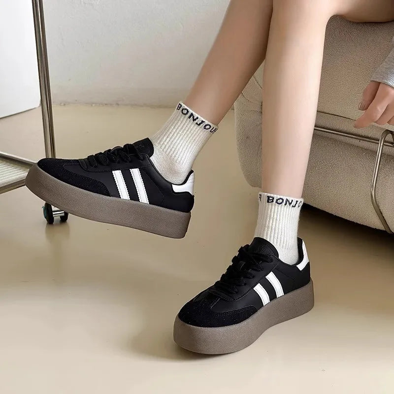 Sports shoes thick sole casual board shoes women 2024 new cowhide everything soft sole inside increase de training shoes - Belvar