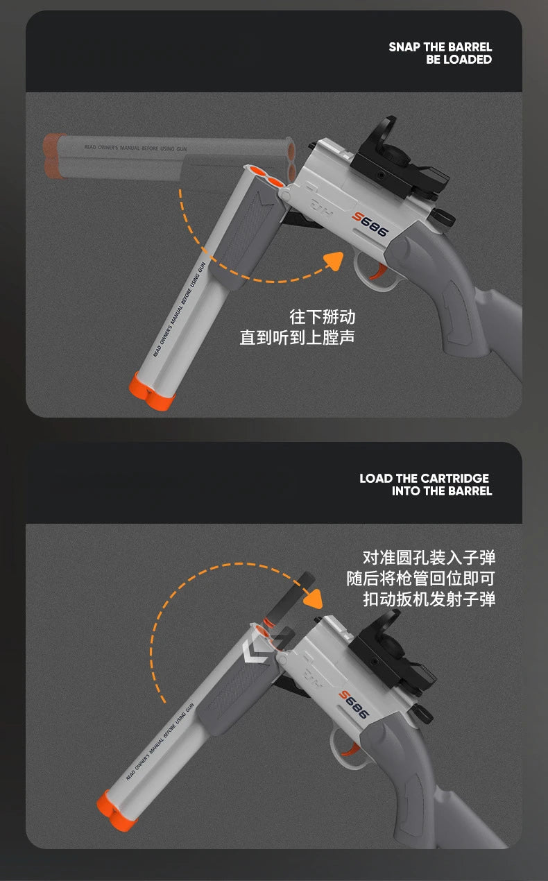 Toy Gun S686 Rifle Double Barreled Airsoft Launcher Dual Soft Bullets Outdoor Sports Game Pistola Shot Gun Weapon for Kids Gift