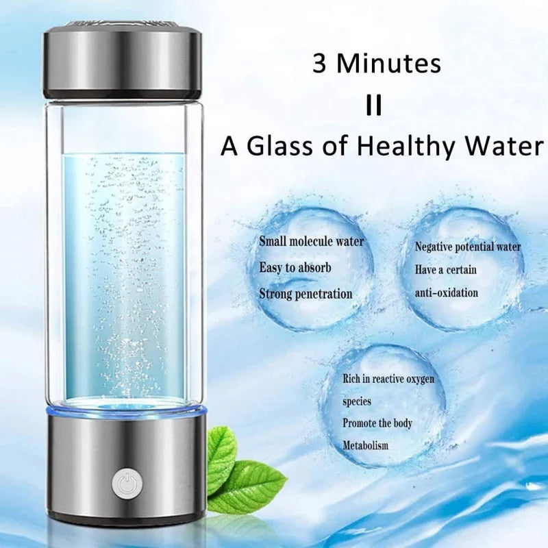 Portable Hydrogen Water Bottle Generator Ionizer Machine Rechargeable Hydrogen Rich Water Glass Health Cup 450ml Gift