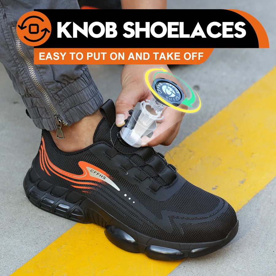 Work Shoes for Men Slip Resistant Comfortable Cushioned Insoles Safety Toe Lightweight Sneakers Anti-smash Industrial Shoes - Belvar