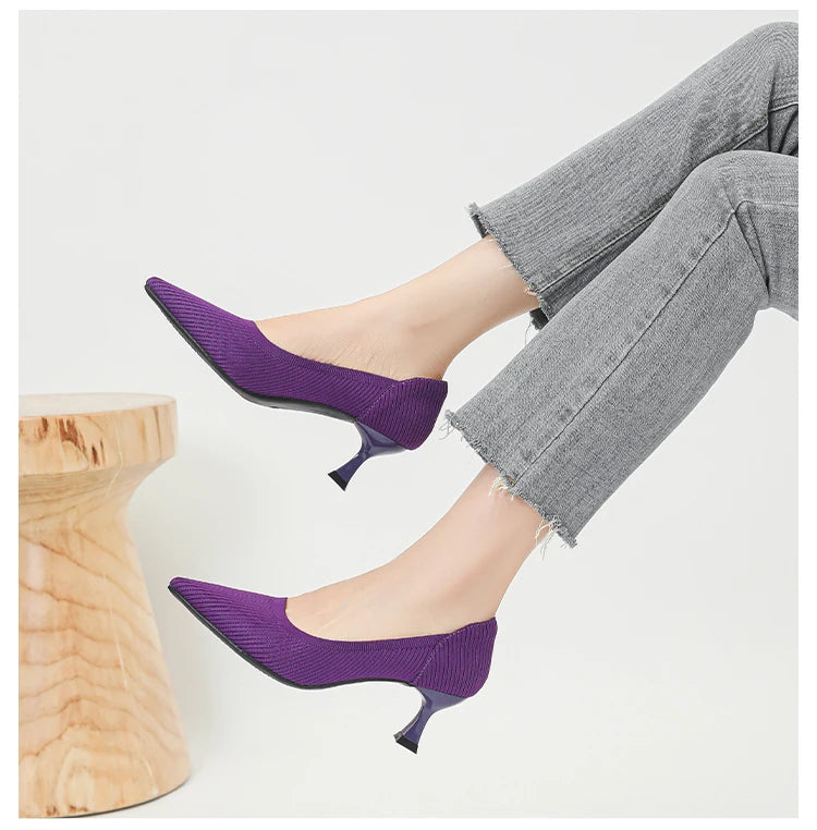 Women's High Heels Fashion Pattern Soft Knitted Comfortable Breathable Shoes 2025 New (6cm High) - Belvar