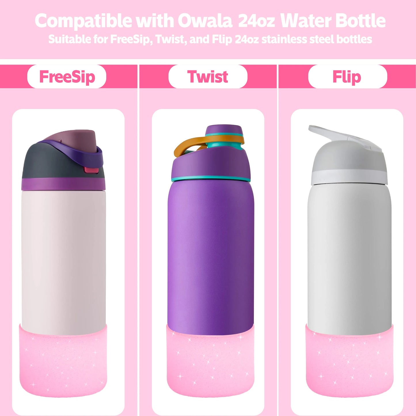 Silicone Water Bottle Boot For Owala 24oz 32oz Anti-Slip Protective Sleeve Bottom Bumper Protector Twist And Flip