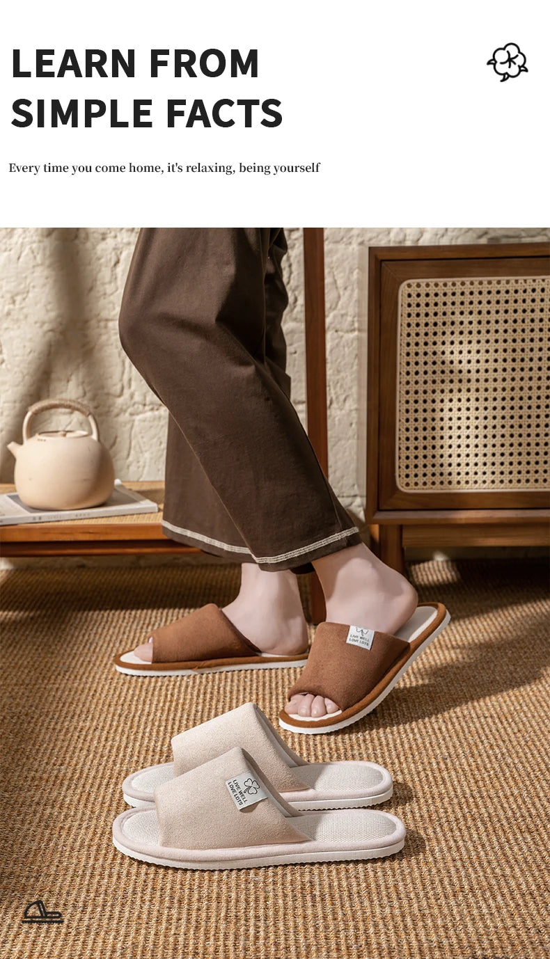 Slippers for Men,Non-Slip Soft-Soled Indoor House Slippers for Spring&Summer, All-Season Linen Home Comfortable Slippers - Belvar