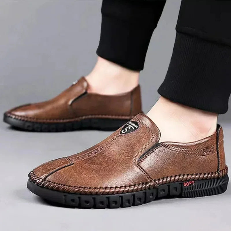 Men Leather Shoes Soft Sole Casual Shoes Autumn Comfortable Business Flats Man Lightweight Work Shoes Slip-on Driving Shoe Tenis - Belvar