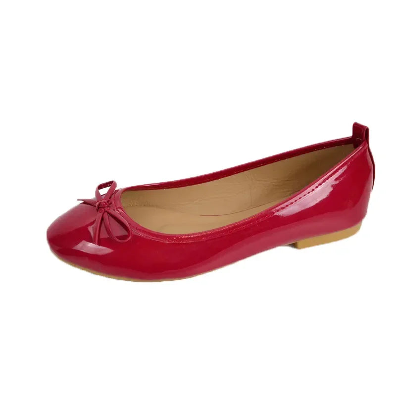 Ballet Flats Shoes Women Classics Casual Loafers Red Patent Leather Lady Fashion Design Bowknot Shoes for Woman's Spring/Autumn - Belvar