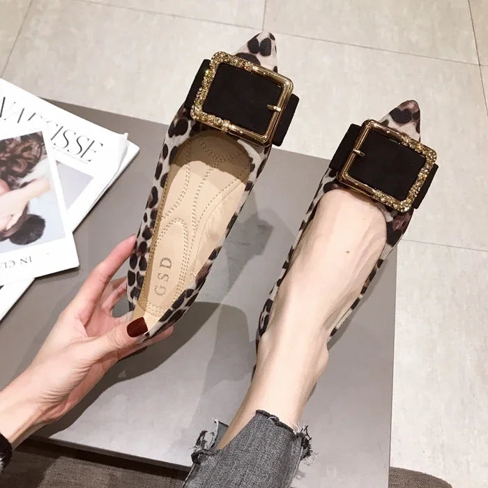 Lady Shoes Flat Heel Leopard Fashion Classic All Match Extra Big Size 44 45 46 Small Size 31 32 33 34 Pointed Toe Women Flats - Belvar