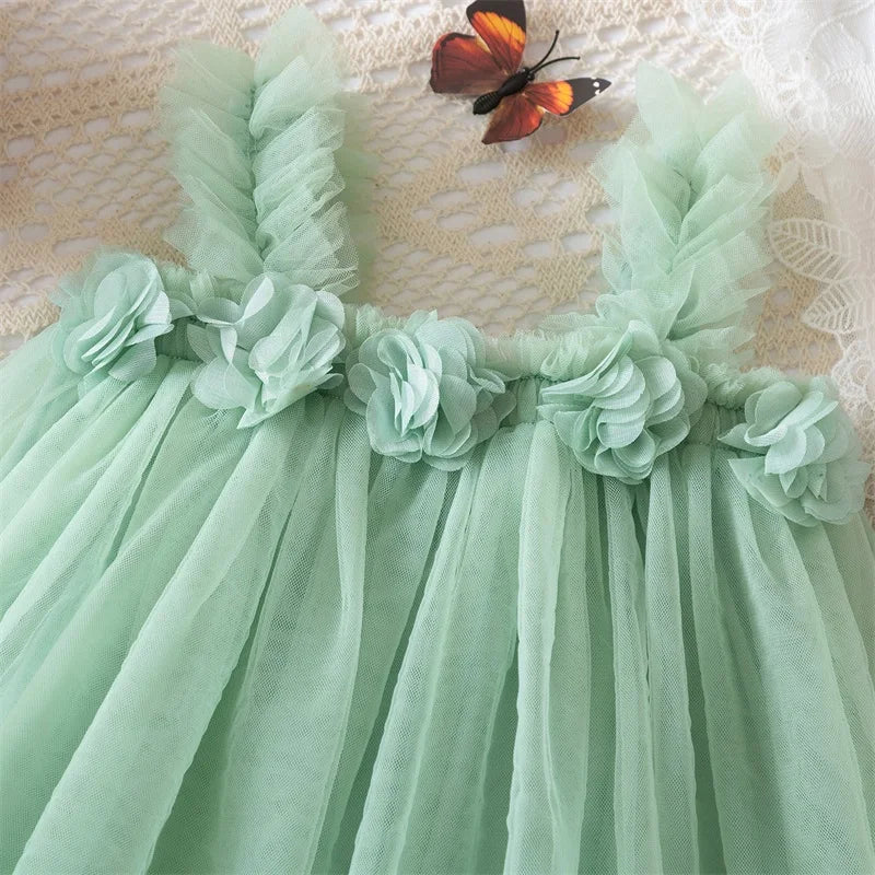 Toddler Girls Princess Dress Children Rainbow Sleeveless Tulle Dress Summer New Baby Birthday Party Vestido Sweet Casual Clothes