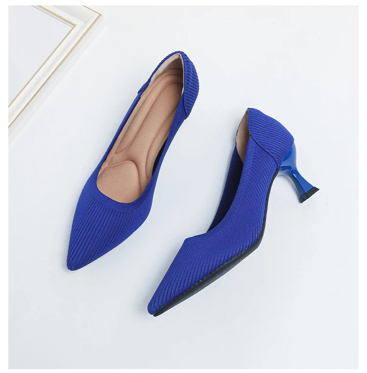 Women's High Heels Fashion Pattern Soft Knitted Comfortable Breathable Shoes 2025 New (6cm High) - Belvar