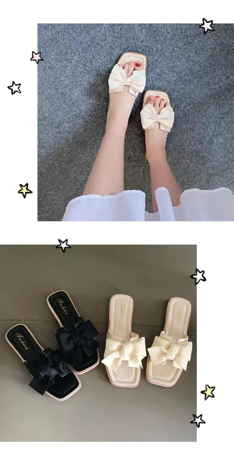 Bow slippers female summer wear new fashionable sweet girl flat bottom non-slip fairy wind word cool slippers female - Belvar