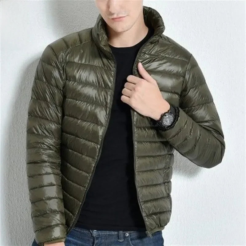 Trendy Lightweight Down Cotton Coat Men's Stand Collar Slimming Smooth Cotton Jacket For Youth Men Casual Scene
