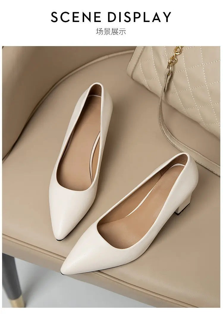 High Heels Women 2022 New Korean Style Pointed Shallow Mouth Thick Heel Fashion Shoes Sapatos De Mujer - Belvar