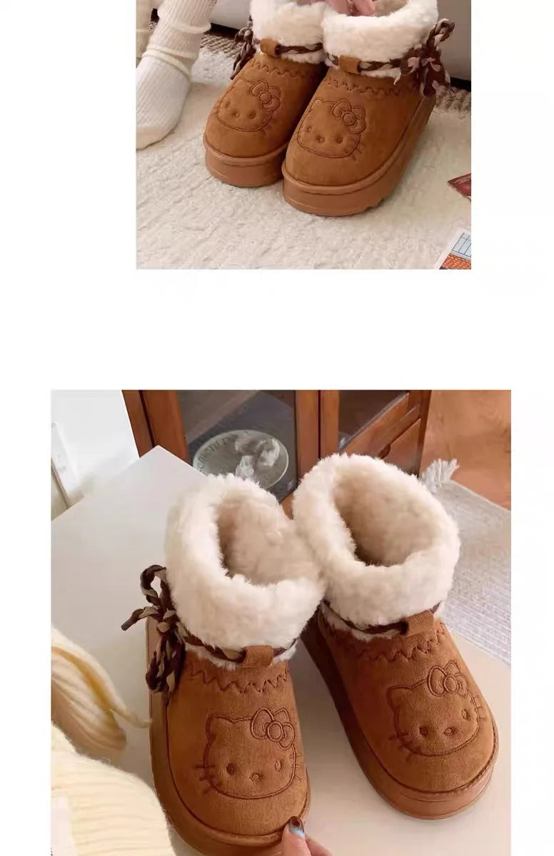 Sanrio Hello Kitty Snow Boots Anime Sanrio Women Y2k Snow Boots Cute Warm Cotton Shoes Kawaii Winter Non Slip Short Boot Gift