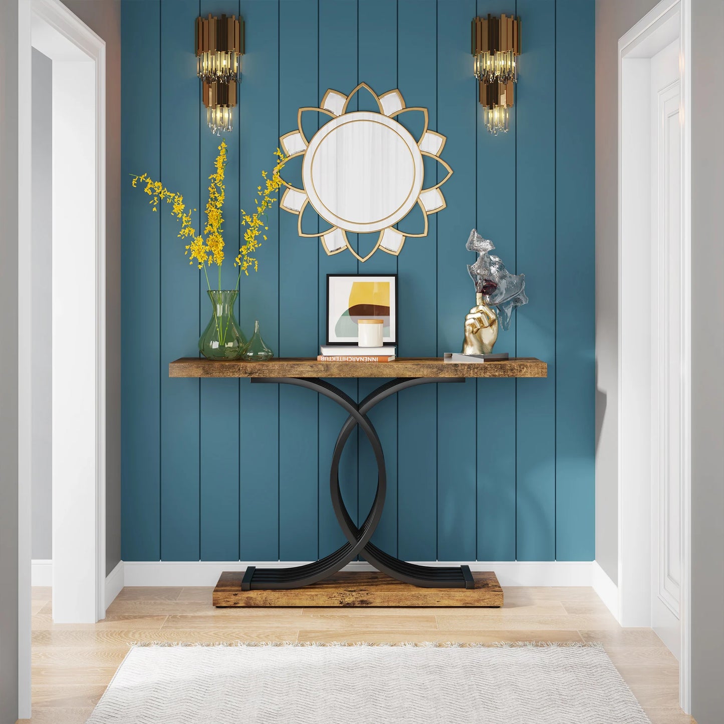 Tribesigns Gold Entryway Table, Modern 39-Inch Console Faux Marble Narrow Wood Sofa with Geometric Metal Legs