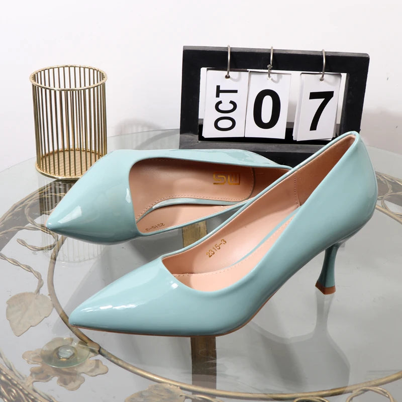 High heels 2024 autumn elegant women's shoes shallow pointed office business attire shoes patent leather sexy stiletto shoes - Belvar