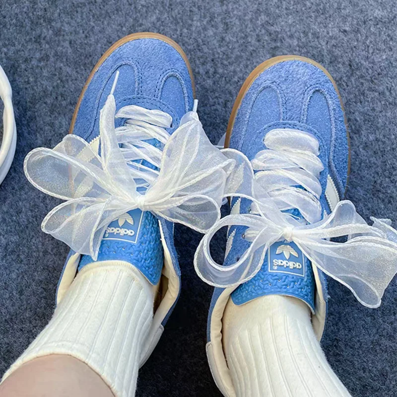 4cm Wide Festoon Fishtail Organza Shoelaces Wave Chiffen Yarn Bow Laces Beauty White Casual Sneaker DE Training Shoes Laces