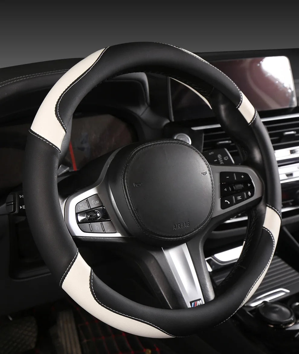 Car Steering Wheel Cover - Universal Car for Diverse Cars, Durable Leather Cover with Anti-Slip Lining, Fit for 14.5"-15" - Belvar